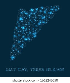 Salt Cay, Turks Islands network map. Abstract geometric map of the island. Internet connections and telecommunication design. Awesome vector illustration.