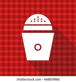 Salt container vector icon on red tablecloth texture with long shadow design 
