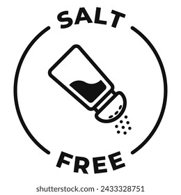 Salt free icon. Low sodium label. Zero salt vector illustration for product packaging logo, sign, symbol or emblem isolated.