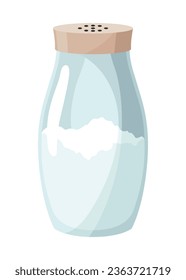 Salt icon. Glass jar, saltcellar with kitchen seasoning, flavoring for sprinkling spicy powder. Ingredient, condiments for food. Vector illustration of spice powder food
