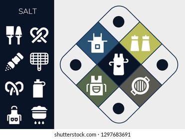  salt icon set. 13 filled salt icons. Simple modern icons about  - Apron, Cooking, Pretzel, Isotonic, Salt, Grill, Utensils