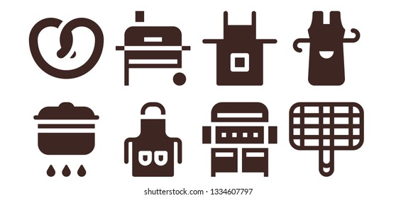 salt icon set. 8 filled salt icons.  Collection Of - Cooking, Pretzel, Apron, Grill