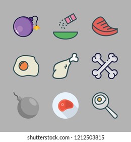 salt icon set. vector set about steaks, meat, fried egg and bones icons set.