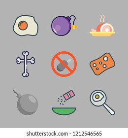 salt icon set. vector set about bones, bombs, fried egg and soap icons set.