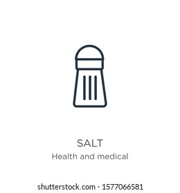 Salt icon. Thin linear salt outline icon isolated on white background from health collection. Line vector sign, symbol for web and mobile