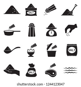 Salt Icons. Black Flat Design. Vector Illustration. 