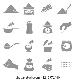 Salt Icons. Gray Flat Design. Vector Illustration. 