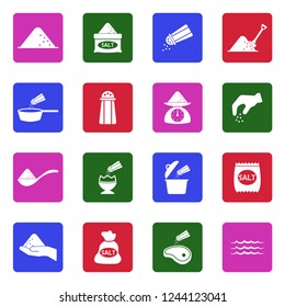 Salt Icons. White Flat Design In Square. Vector Illustration. 