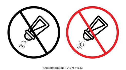 Conjunto de iconos de la línea asesora de admisión de sal. Icono de restricción de uso de sodio en estilo plano sólido y contorno.