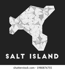 Isla Salt - mapa de la red de comunicación. Diseño geométrico de moda en la isla de la sal sobre fondo oscuro. Tecnología, internet, red, concepto de telecomunicaciones. Ilustración vectorial.