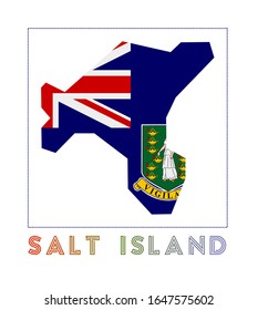 Salt Island Logo. Map of Salt Island with name and flag. Superb vector illustration.