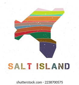 Salt Island map design. Shape of the island with beautiful geometric waves and grunge texture. Creative vector illustration.