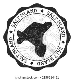 Salt Island outdoor stamp. Round sticker with map with topographic isolines. Vector illustration. Can be used as insignia, logotype, label, sticker or badge of the Salt Island.