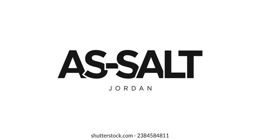 As Salt in the Jordan emblem for print and web. Design features geometric style, vector illustration with bold typography in modern font. Graphic slogan lettering isolated on white background.