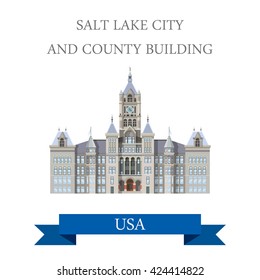 Salt Lake City and County Building Utah United States. Flat cartoon style historic sight showplace attraction web site vector illustration. World travel sightseeing North America USA collection.