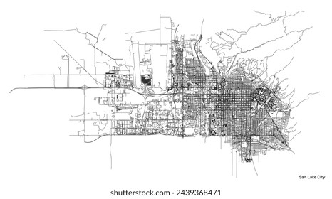 Salt Lake City city map with roads and streets, United States. Vector outline illustration.