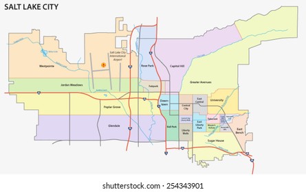 Salt Lake City Road And Administrative Map