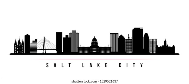 Salt Lake City skyline horizontal banner. Black and white silhouette of Salt Lake City, Utah. Vector template for your design. 