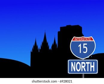 Skyline der Stadt Salt Lake mit 15 Zeichen Zwischenstaatenunterschrift