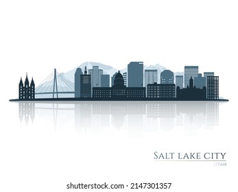 Salt Lake City skyline silhouette with reflection. Landscape Salt Lake City, Utah. Vector illustration.