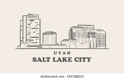 Salt Lake City skyline, utah drawn sketch