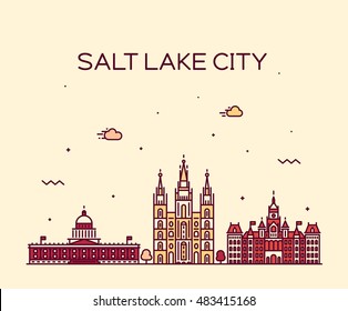 Salt Lake city skyline, Utah. Trendy vector illustration, linear style