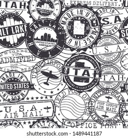 Salt Lake City Stamps. City Stamp Vector Art. Postal Passport Travel. Design Set Pattern.