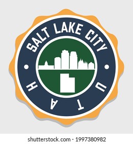 Salt Lake City, UT, USA Badge Skyline City Stamp. Vector Illustration Seal Horizon. Landmark Insignia Vintage Icon.