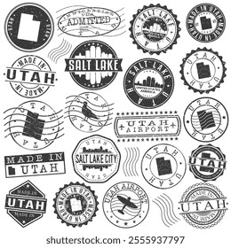 Salt Lake City, UT, USA Set of Stamps. City Travel Marks. Made In Product. Design Seals Old Style Insignia.