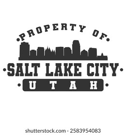 Salt Lake City, UT, USA City Varsity Skyline. A Logotype Sports College and University Style. Illustration Design Vector Emblem.