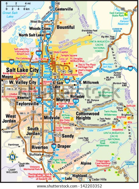 Salt Lake City Utah Area Map Stock Vector Royalty Free 142203352