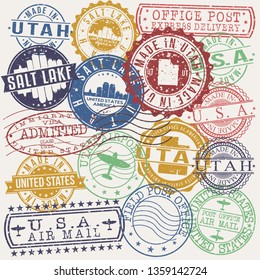 Salt Lake City Utah Set of Stamps. Travel Stamp. Made In Product. Design Seals Old Style Insignia. 