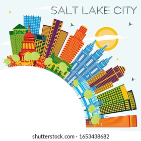 Salt Lake City Utah Skyline with Color Buildings, Blue Sky and Copy Space. Vector Illustration. Business Travel and Tourism Concept with Historic Architecture. Salt Lake City Cityscape with Landmarks.