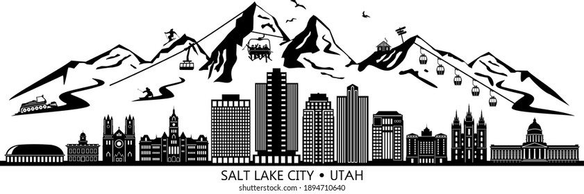 SALT LAKE CITY Utah SKYLINE City Silhouette
