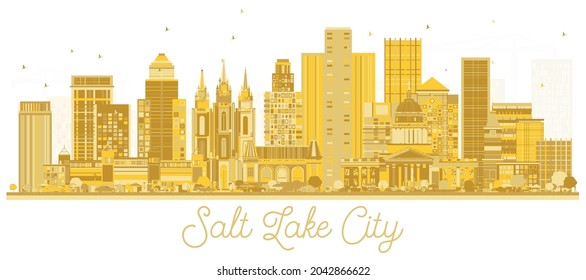 Salt Lake City Utah City Skyline with Golden Buildings Isolated on White. Vector Illustration. Travel and Tourism Concept with Historic Architecture. Salt Lake City USA cityscape with Landmarks.