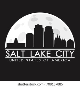 Salt Lake City Utah Skyline Silhouette City. Vector Design Art Moon Background.