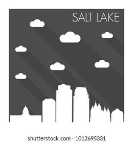 Salt Lake City Utah USA Flat Icon Skyline Silhouette Design City Vector Art Famous Buildings Monochrome Background Clouds Sky