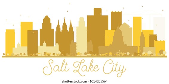 Salt Lake City Utah USA City skyline golden silhouette. Vector illustration. Simple flat concept for tourism presentation, banner, placard or web site. Salt Lake City Cityscape with landmarks.