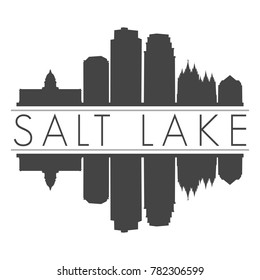 Salt Lake City Utah USA Skyline Vector Art Mirror Silhouette Emblematic Buildings 