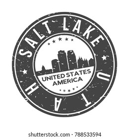 Salt Lake City Utah USA Stamp Logo Icon Symbol Design Skyline City.