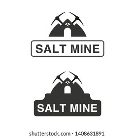 Salt mine logo, wagon with pickaxe.