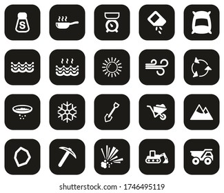 Salt & Salt Mining Ikonen Weiß auf schwarzen flachen Design Set Big