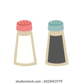 Salt and pepper bottles glass flat design simple icons