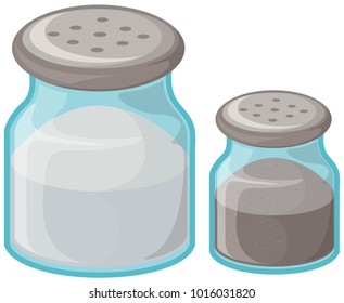 Salt and pepper in bottles illustration