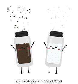 Salt and Pepper shaker vector. Cute cartoon salt and pepper shaker