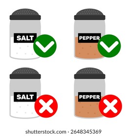 Sal e pimenta clip arte desenho animado estilo simples vetor ilustração para infográfico. Especiarias de cozinha em recursos gráficos de bootle cinza