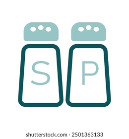 Salt and pepper condiment shakers vector icon. Graph symbol for cooking web site design, logo, app, UI