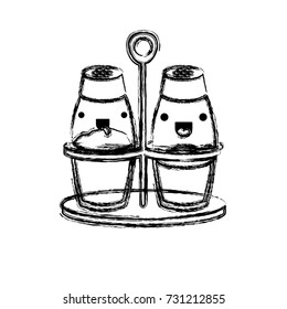 salt and pepper containers monochrome blurred kawaii silhouette vector illustration