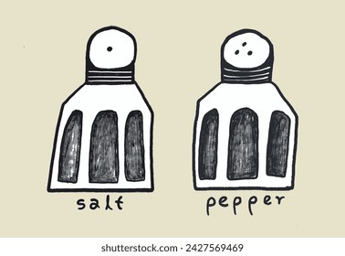 salt and pepper drawing illustration isolated from background 