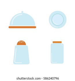 Salt and pepper flat icon. Hot proper meal plate vector illustration icon. Jar flat icon.Flat plate icon